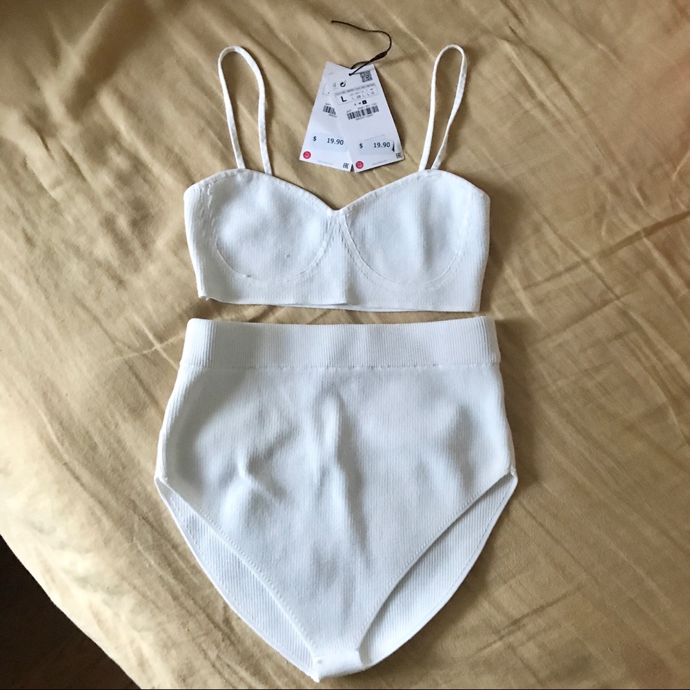 ZARA LIMITED EDITION RIBBED CROP TOP & BOTTOMS - Picture 9 of 13